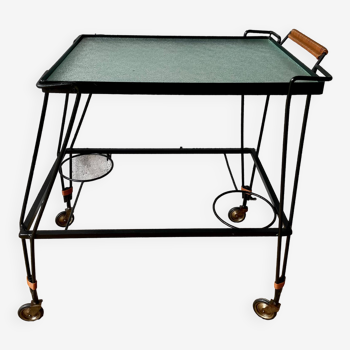 Black lacquered metal and glass serving table