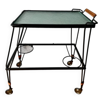 Black lacquered metal and glass serving table