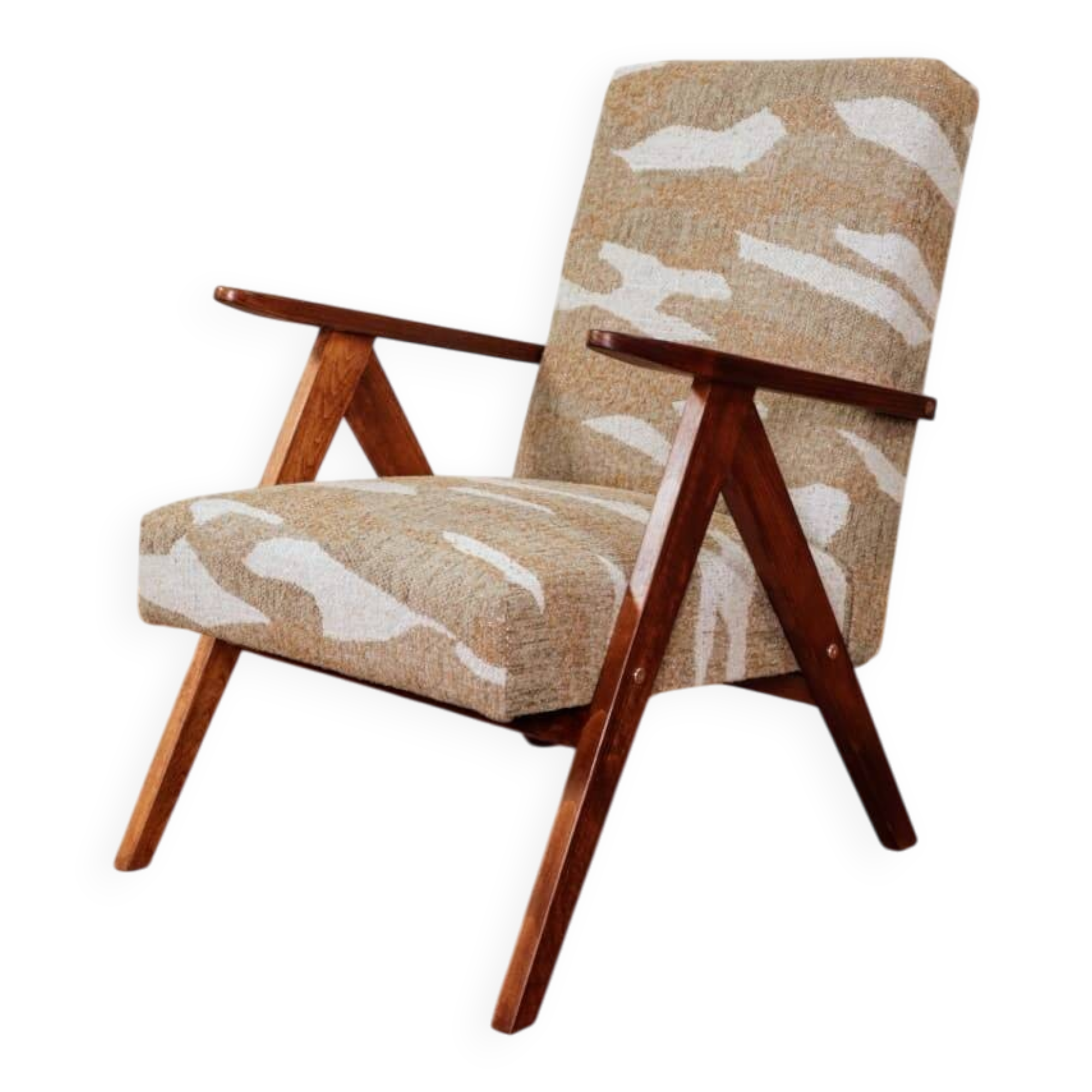 Beige safari fabric Scandinavian armchair Zig Zag 1970