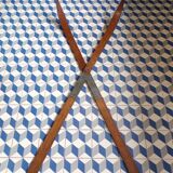 Pair of old wooden skis without bindings