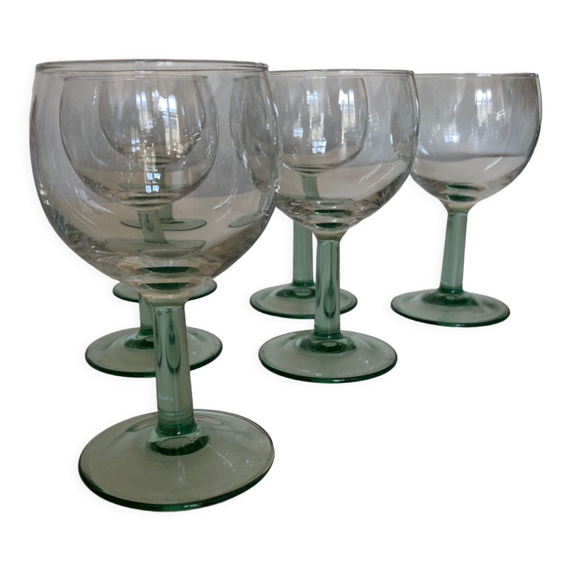 Set de 6 verres ballon à pied vert 13cm 1970