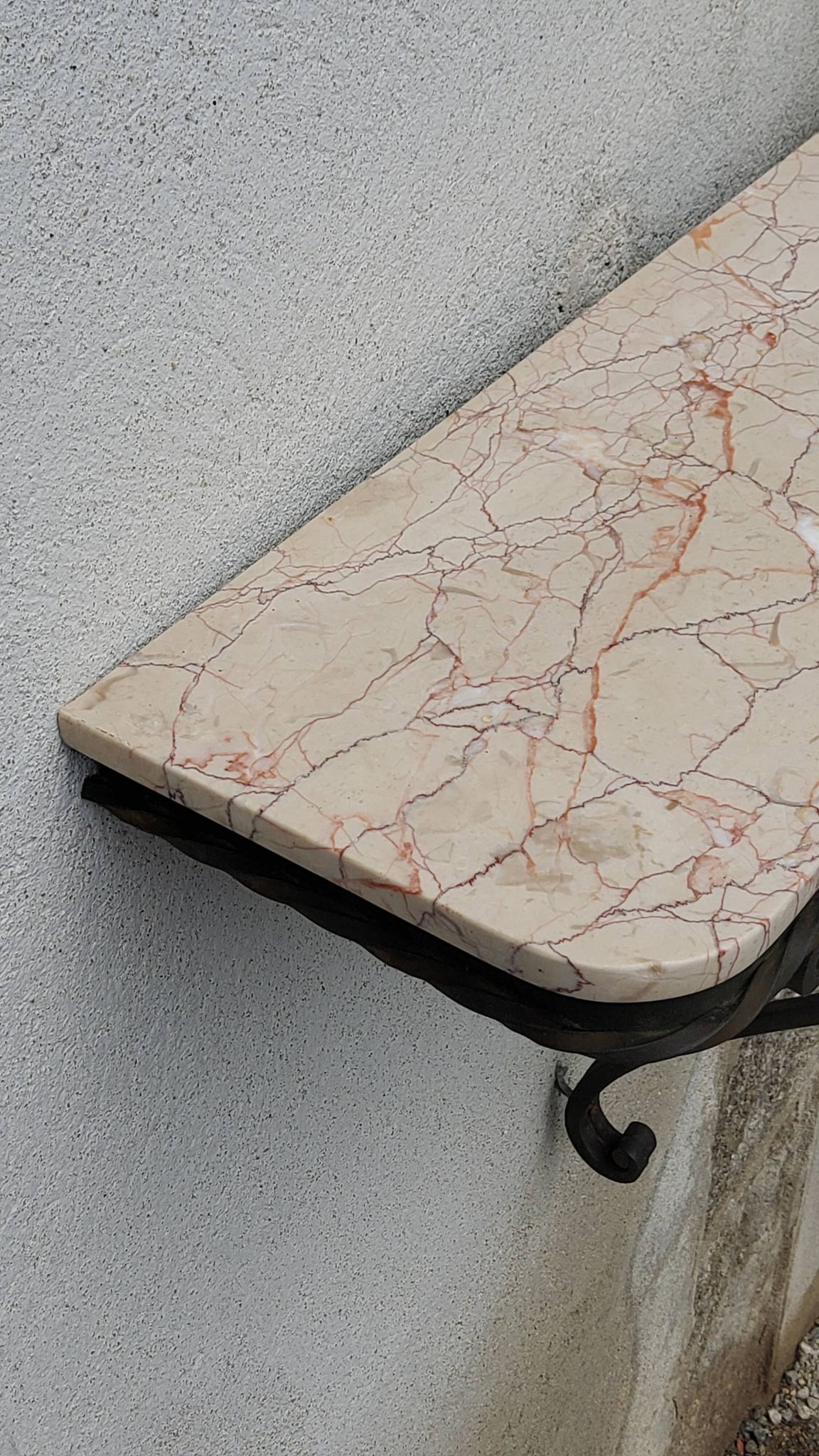 Console of wall lamp of the 50s in wrought iron and marble top