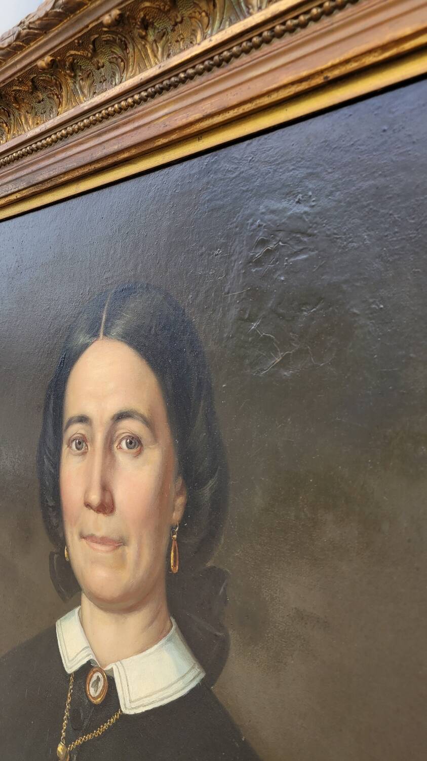 Oil on Canvas Portrait Painting of a Woman Framed 19th Century Signed