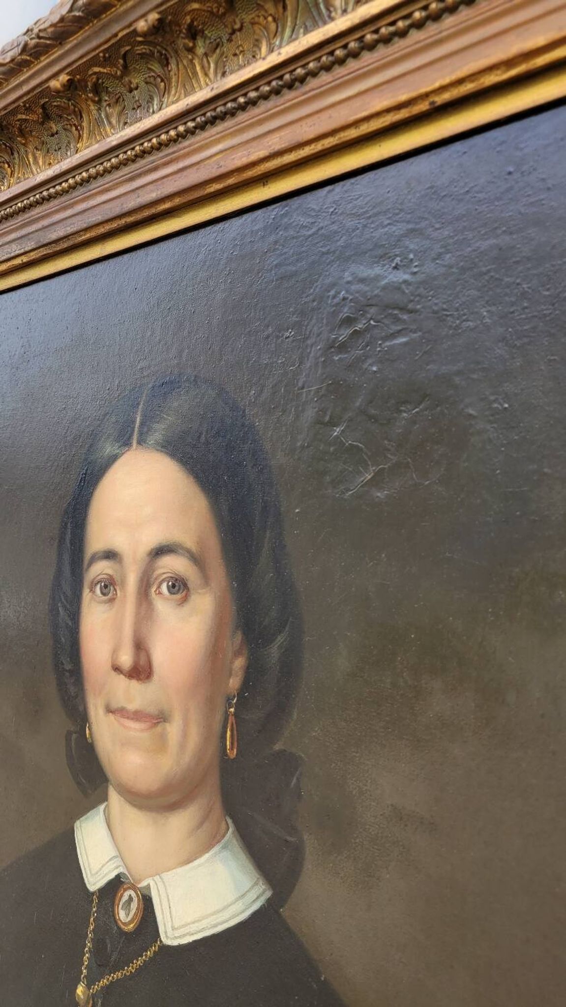 Oil on Canvas Portrait Painting of a Woman Framed 19th Century Signed