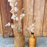 Vintage braided rattan bottle duo