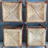 4 charlotte perriand style wood and straw chairs