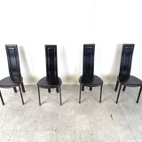Vintage black leather dining chairs, set of 4, 1980s