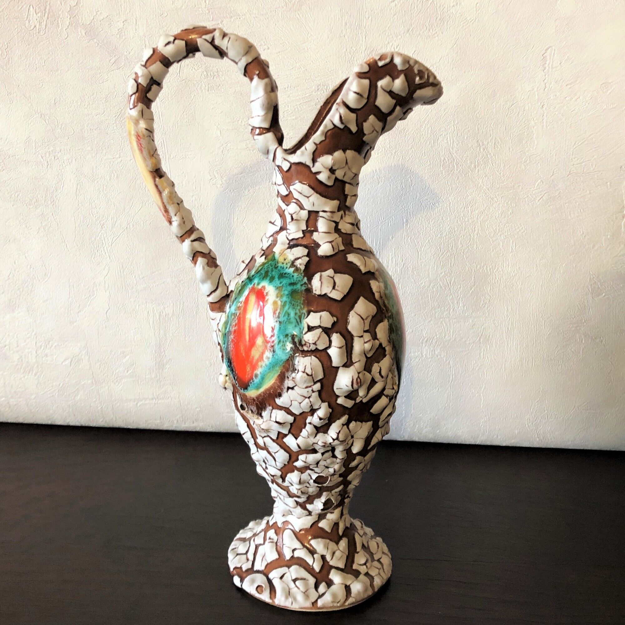 Carafe pitcher with handle, Vallauris style, sea foam, HYERES, vintage 60s