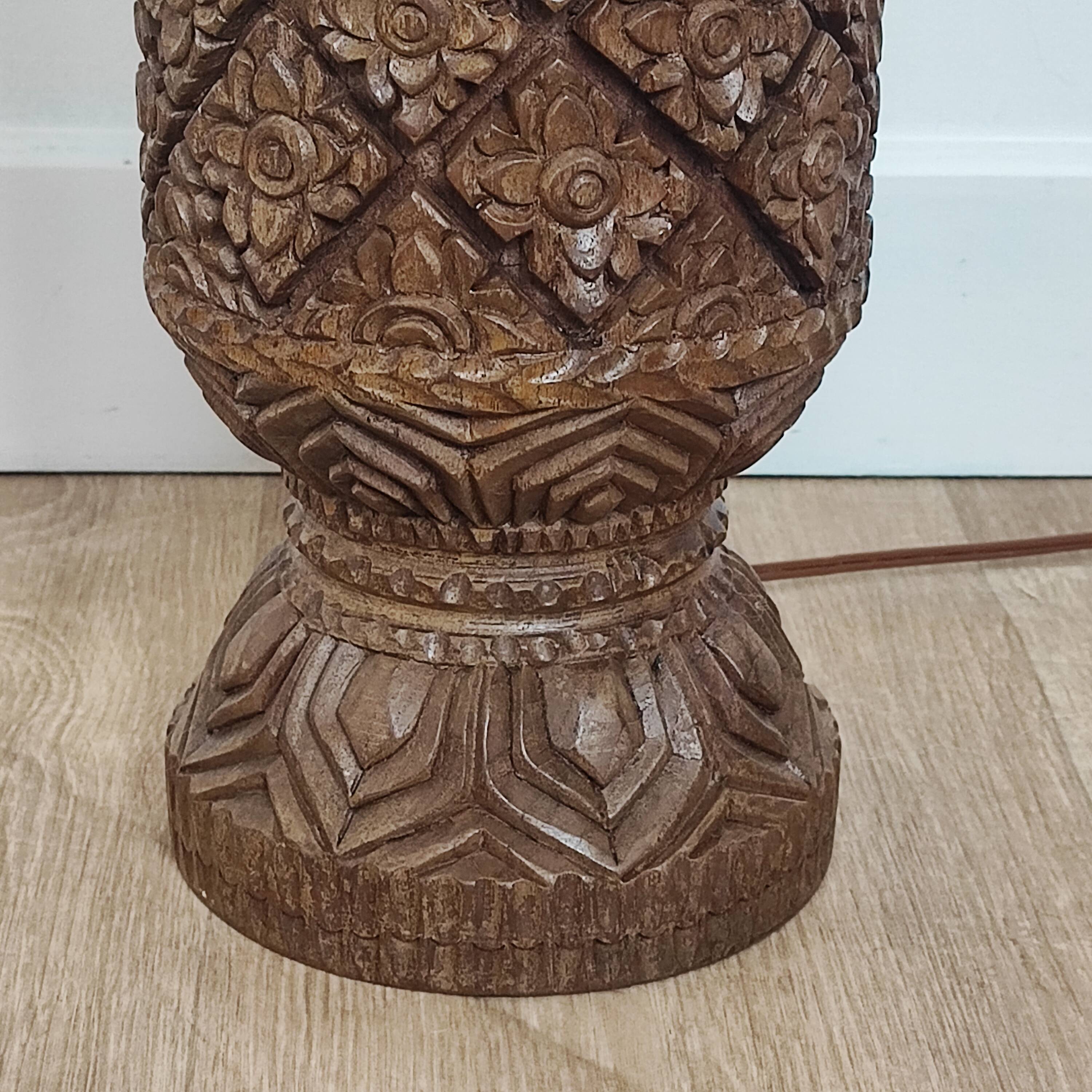 Carved wooden lamp base