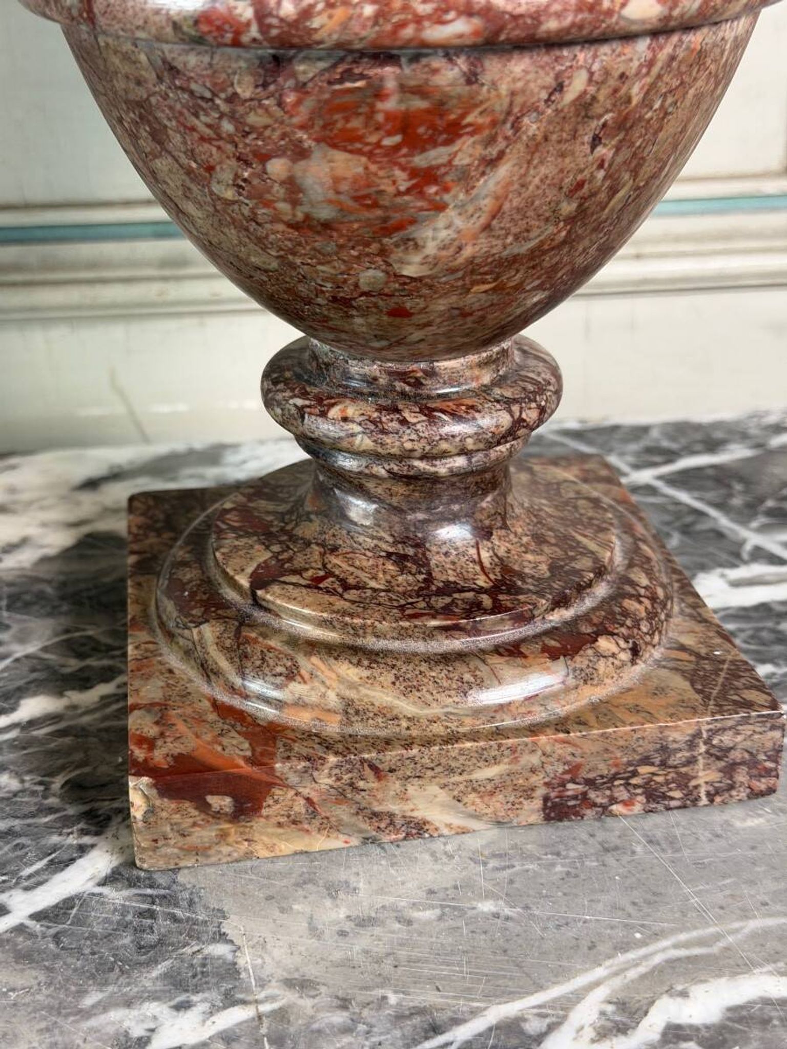 Pair of Sarrancolin marble urns, France 19th century