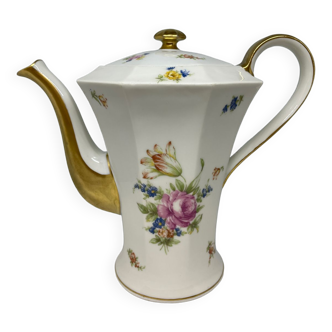 Théière à motifs floraux et dorures Théodore Havilan porcelaine de limoges en bon état