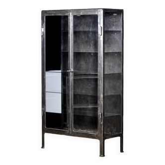 Vintage Glass & Iron Medical Cabinet, 1920s