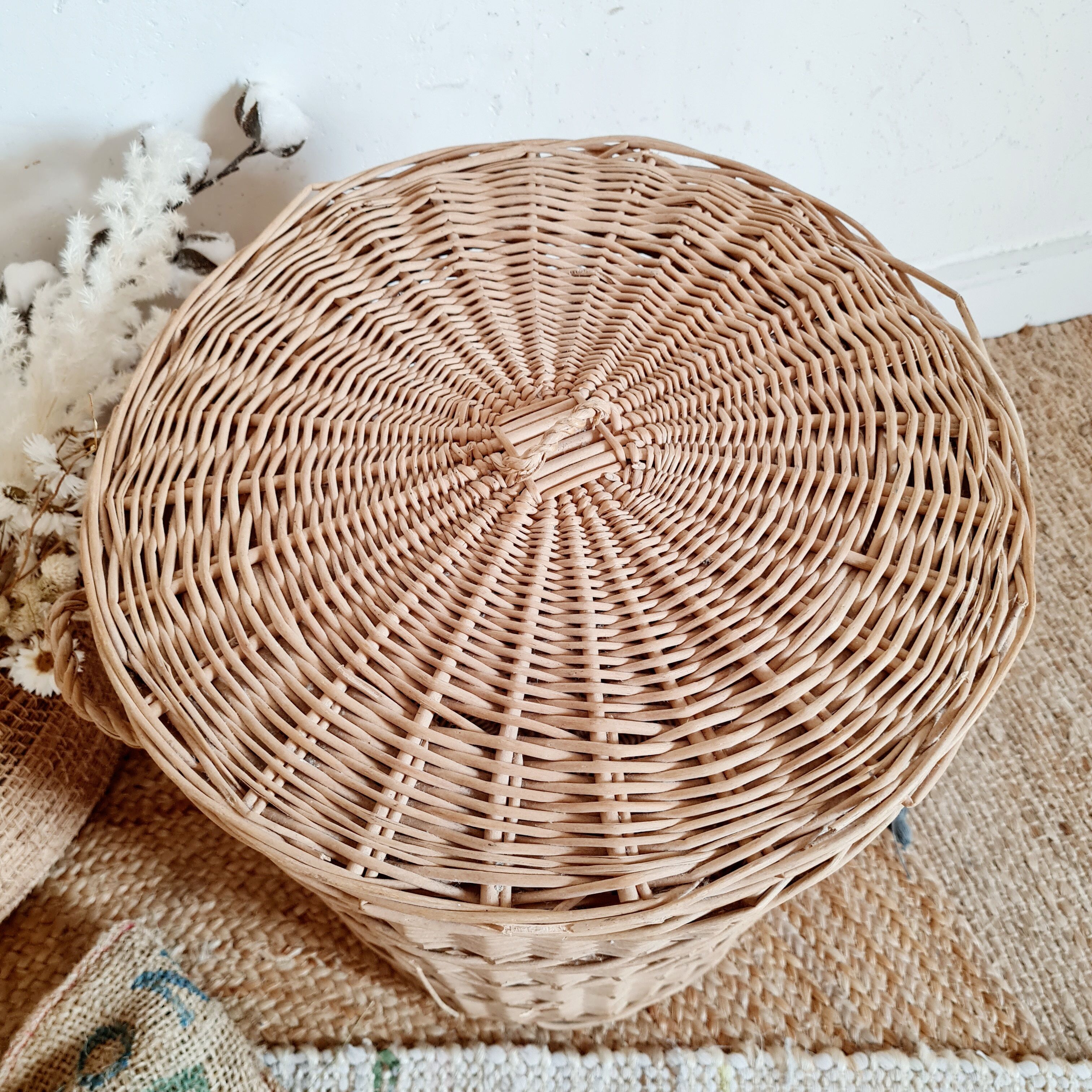 Old rattan laundry basket
