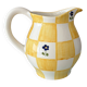 Cottagecore hand-painted ceramic jug – yellow check & blue flowers