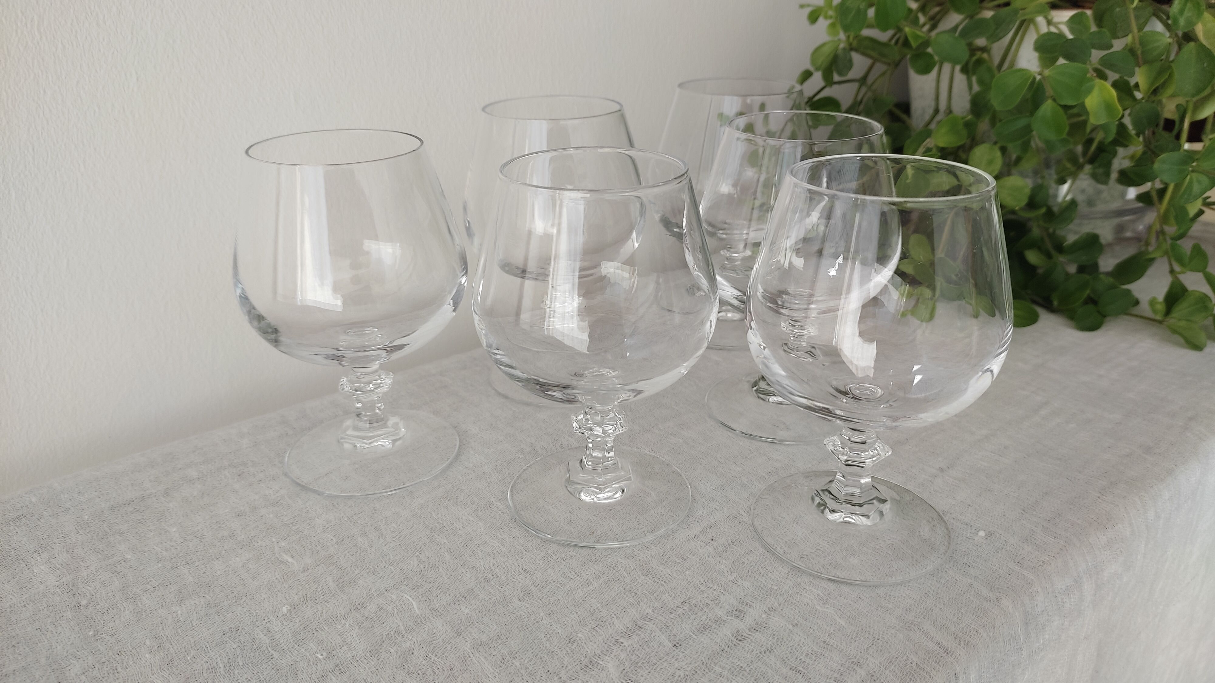 Cognac glasses in vintage arque crystal octagonal foot