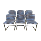 Suite of 6 vintage chairs 1970 velvet and stainless steel