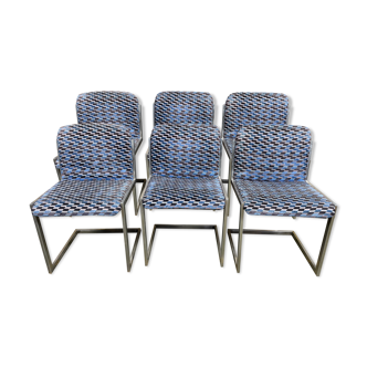 Suite of 6 vintage chairs 1970 velvet and stainless steel