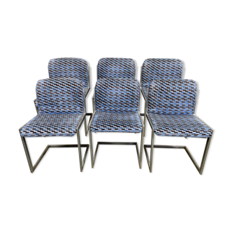 Suite de 6 chaises vintage 1970 velours et inox