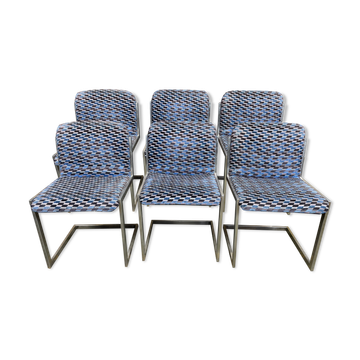 Suite of 6 vintage chairs 1970 velvet and stainless steel