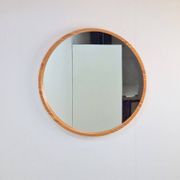 Large Mid-Century Round Pine Mirror, Denmark, 1960s