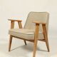 Scandinavian armchair beige wool natural oak wood chair design by Chierovski