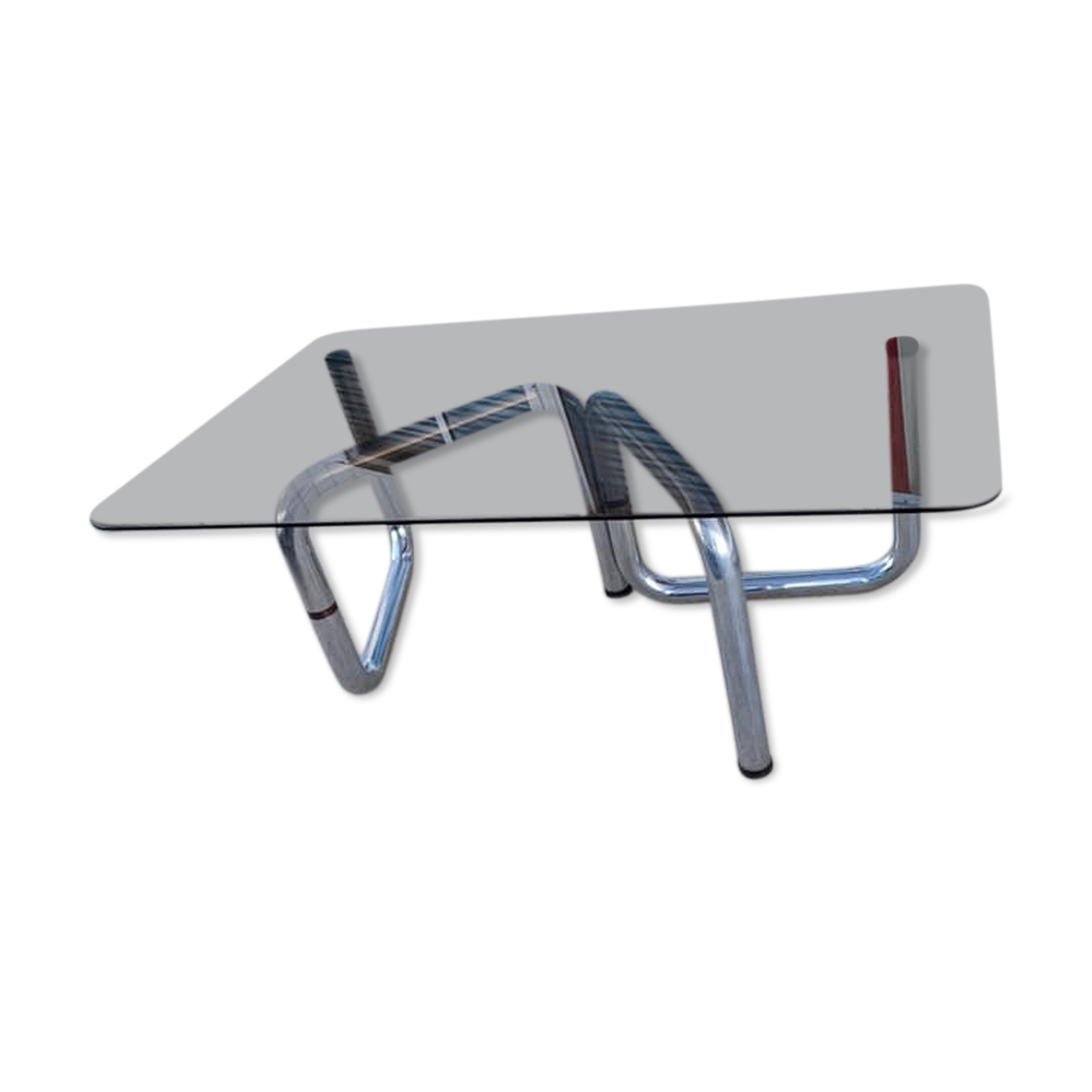 Table on top of glass and base in chromed metal around 1970 modular