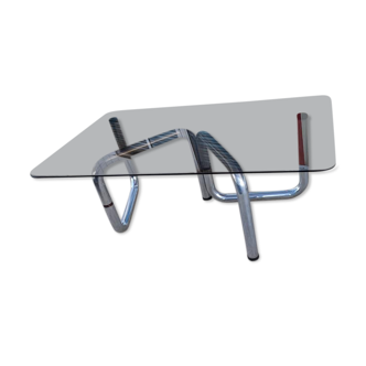 Table on top of glass and base in chromed metal around 1970 modular