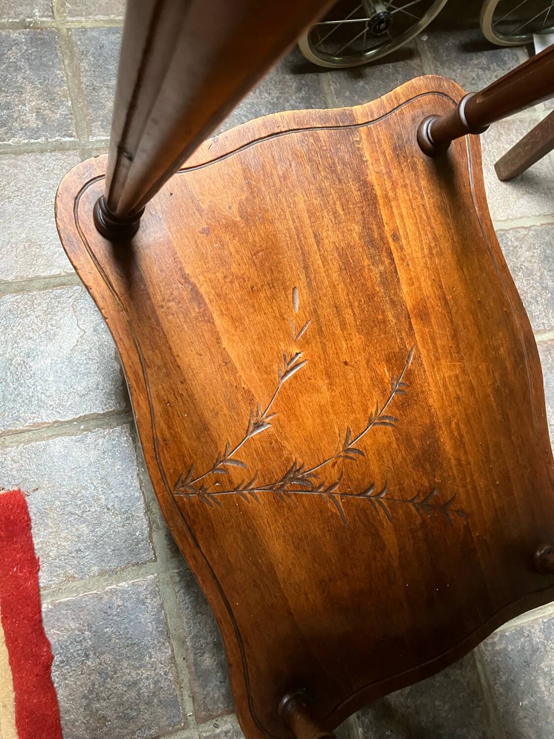 Side table, carved wood, 1900, with drawer.