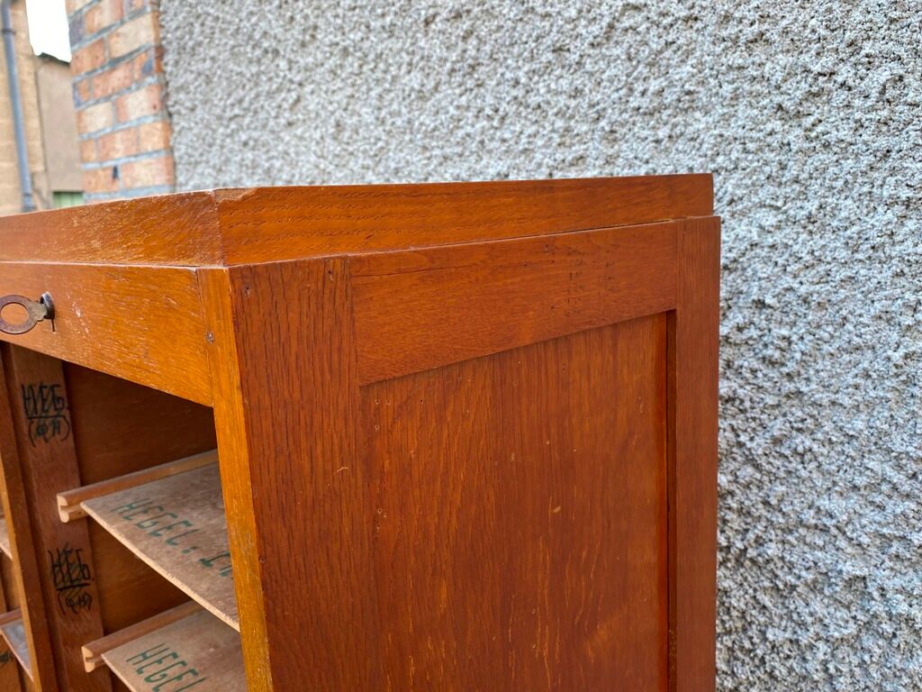 Storage craft cabinet with double oak curtains 1950