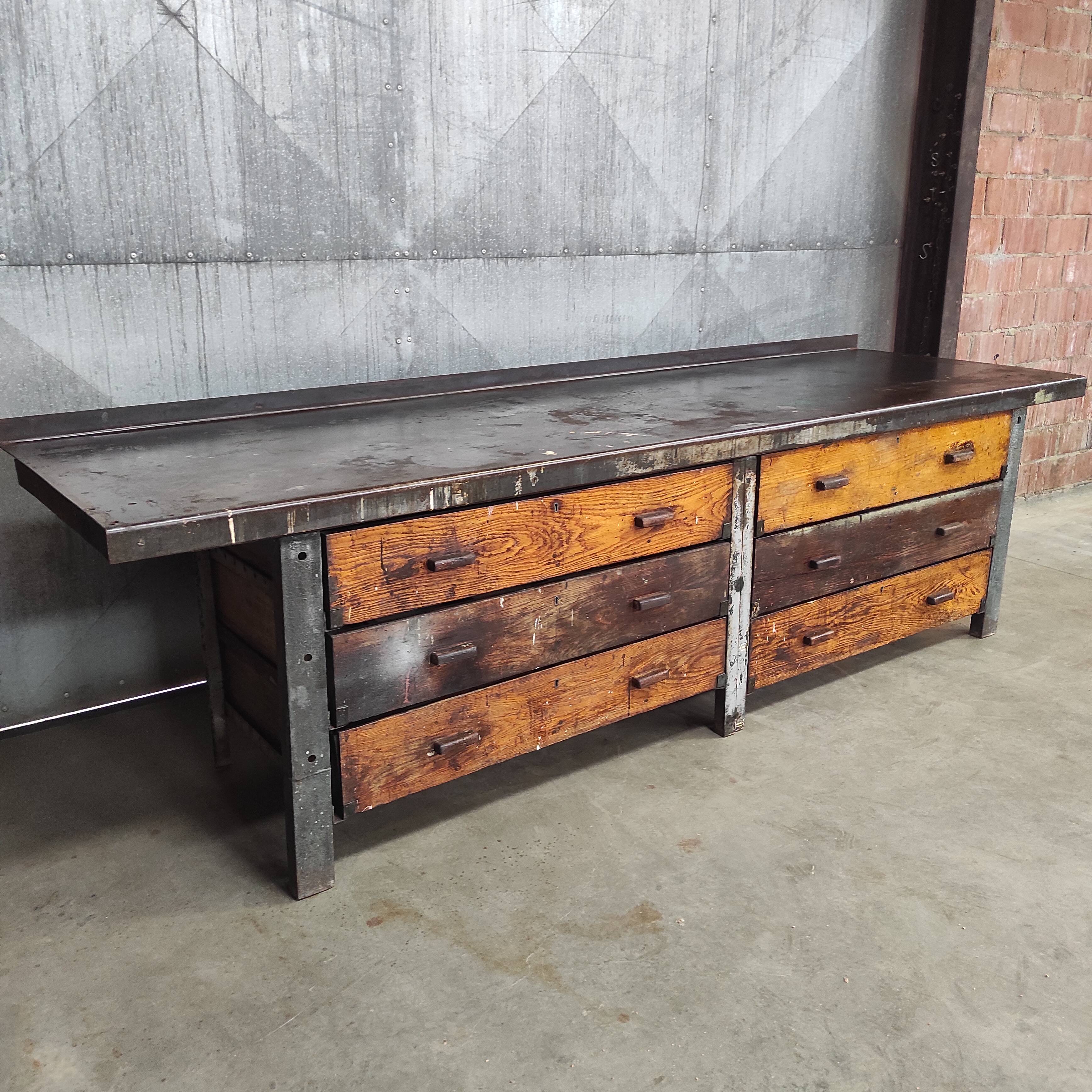 Industrial workbench 3 meters | Heavy duty steel & wood drawers