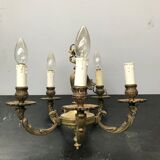 Old bronze chandelier with 5 arms of light