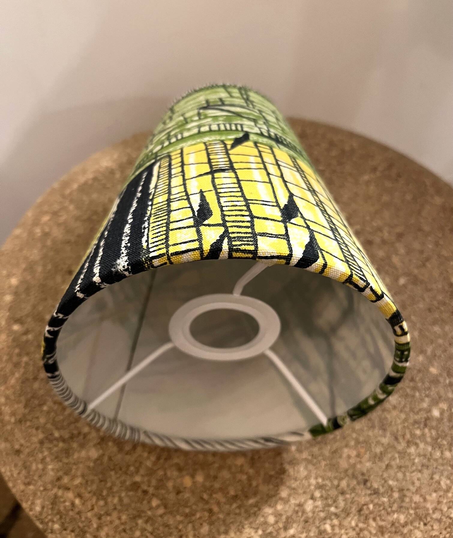 Vintage ceramic lamp in black and green - 1950s / 1960s - Handmade lampshade