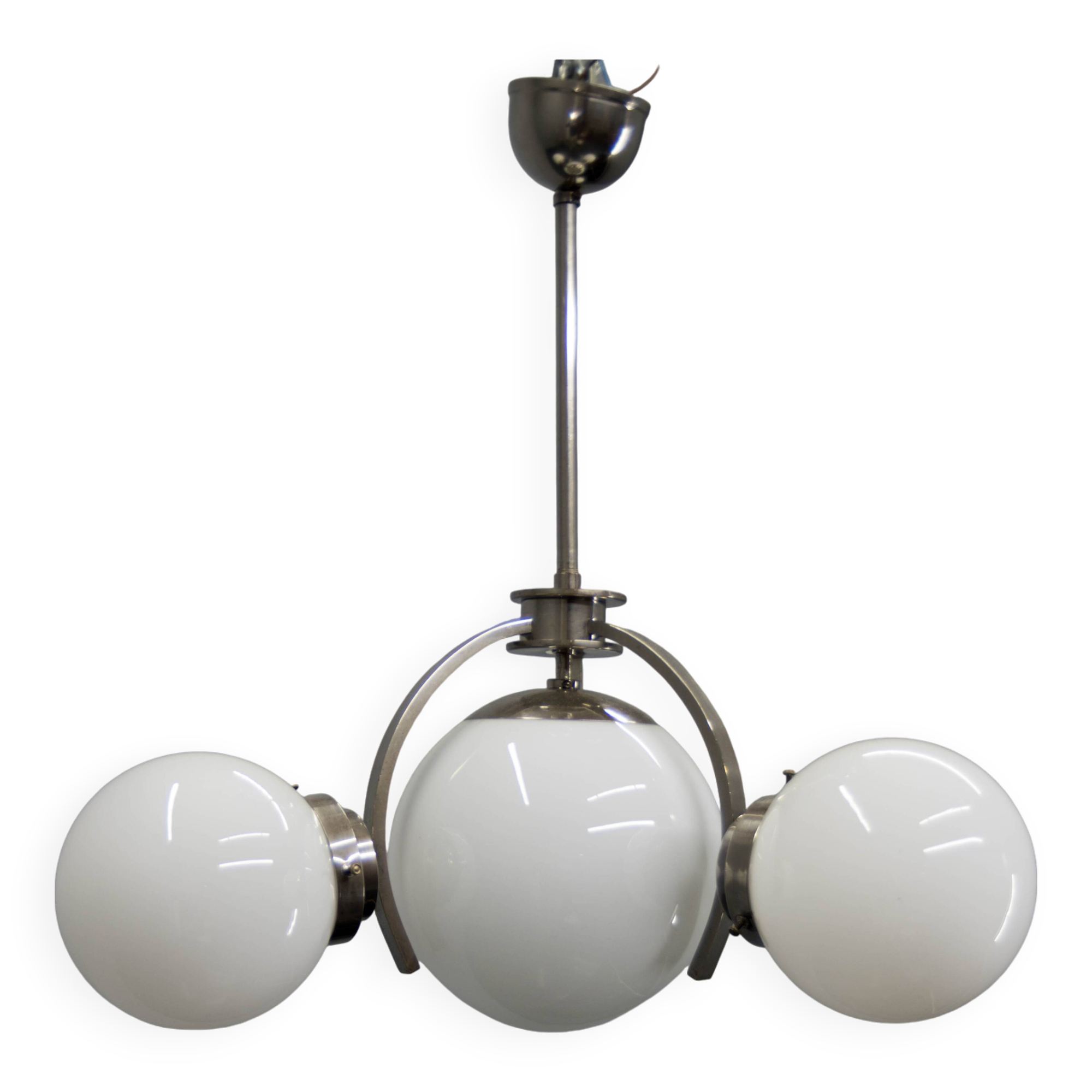 Art Deco / Functionalist Nickel Chandelier, 1930s