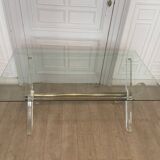 Table in plexiglass gold metal and beveled glass 1970s