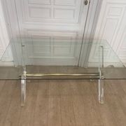 Table en plexi métal doré et verre biseauté 1970s