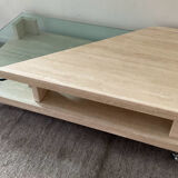 Vintage travertine and glass coffee table