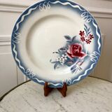 Plat rond digoin sarreguemines modèle "lot" bleu et rose années 30-40