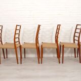 6 x vintage dining chairs | Niels Otto Møller | Model 82 | Papercord | Teak