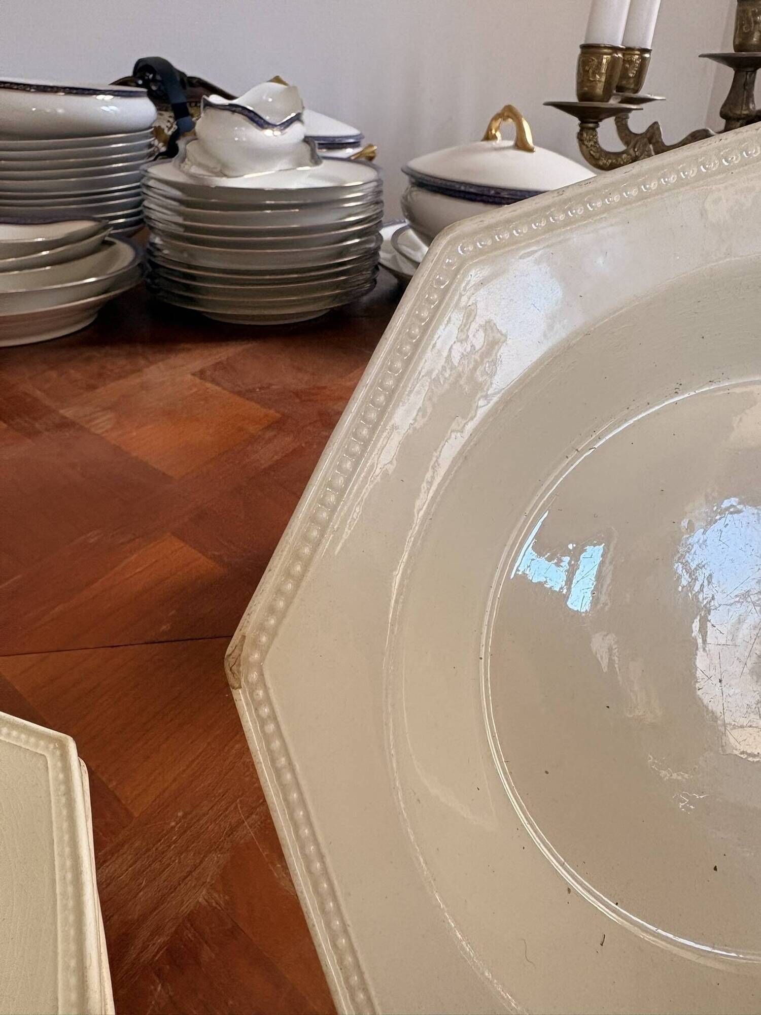 Old Lot Faience Plate Creil Montereau 19th Century Ivory Pearl Decor