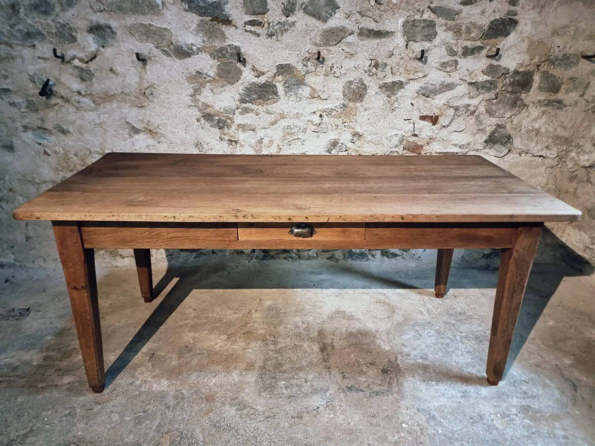 Antique French oak dining table – circa 1900 – farmhouse table with drawer