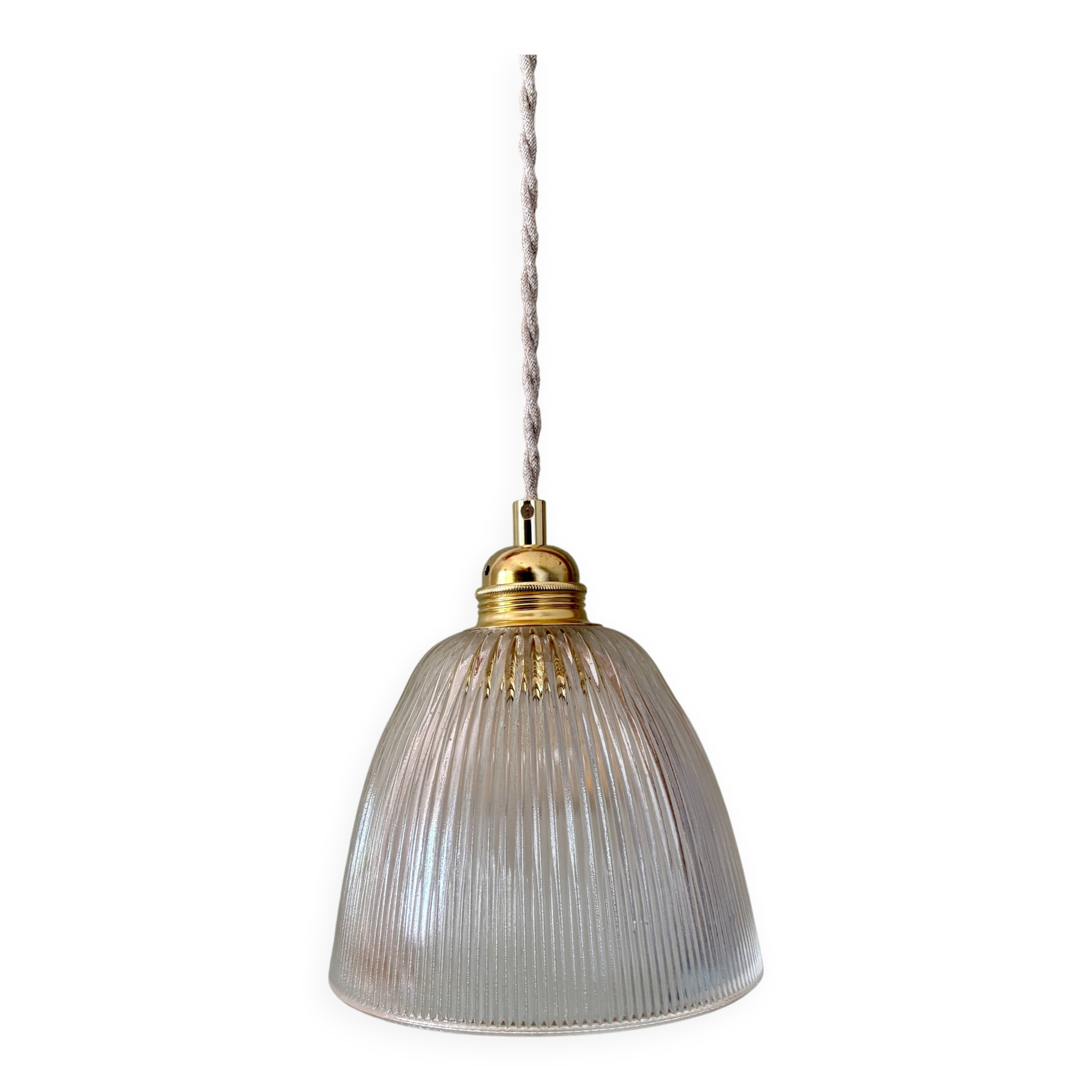Vintage tulip pendant light in ribbed glass
