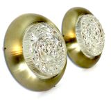 Stilux Milano, Mid-Century gild and glass ceiling lamps or sconces. Set of two