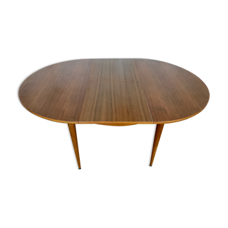 Large Scandinavian round table with 2 extensions, entirely made of teak
