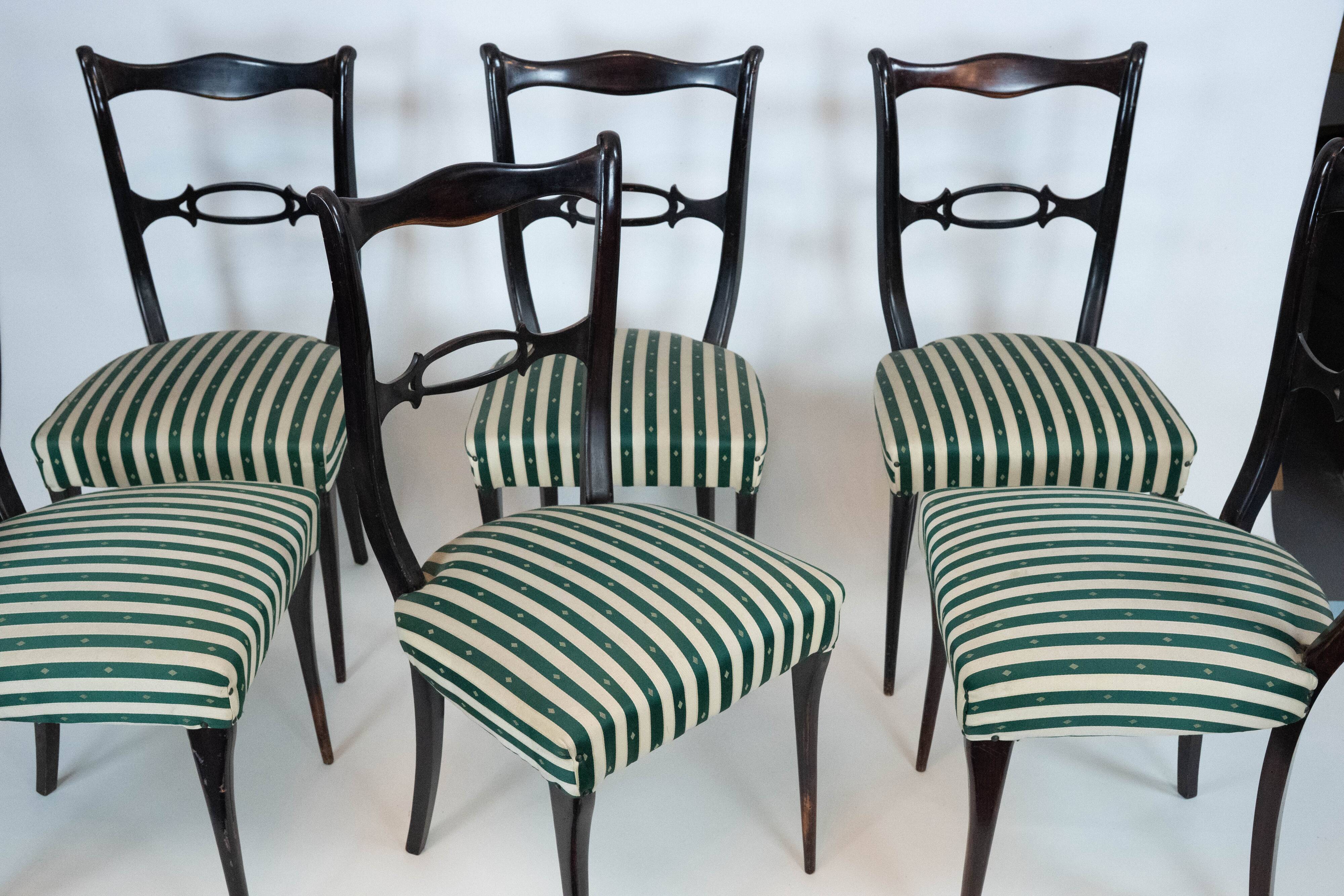 Mid-Century set of six dining chairs attributed to Paolo Buffa. Italy 1950s
