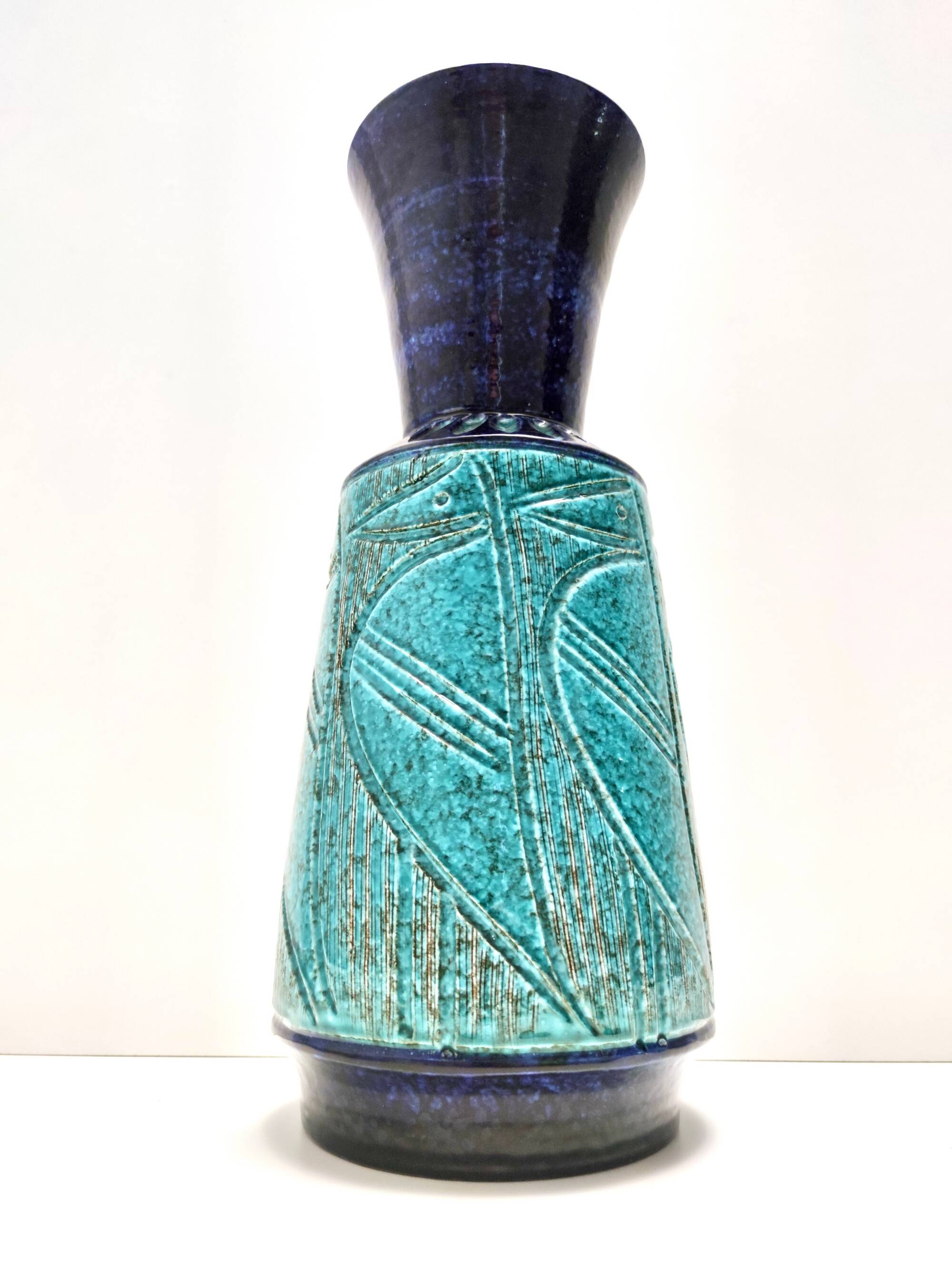 Blue and Teal Ceramic Vase in the style of Bitossi