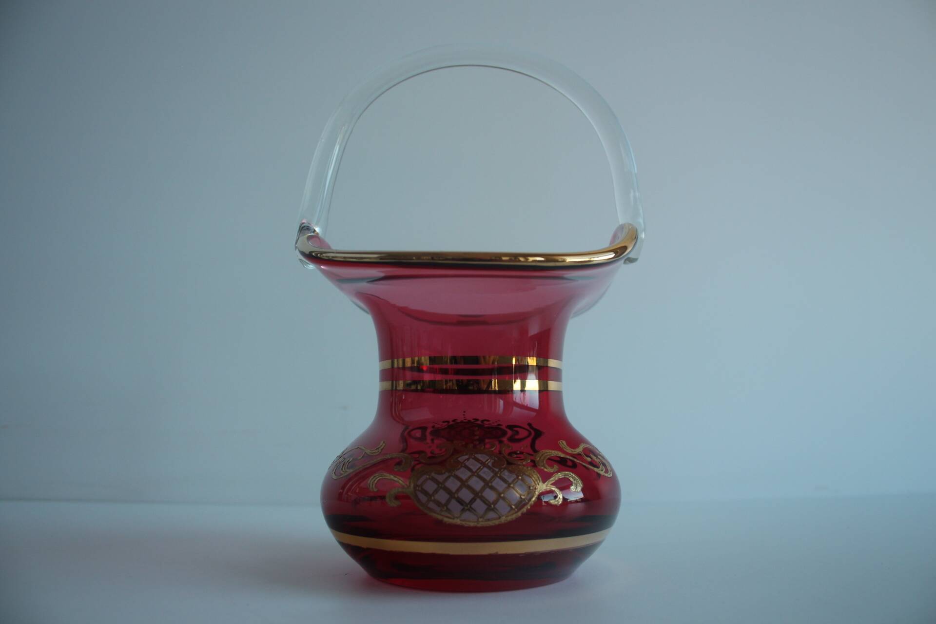 Crystal, gilded basket, Bohemia Crystal, Czechoslovakia, 1960's.