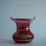 Crystal, gilded basket, Bohemia Crystal, Czechoslovakia, 1960's.