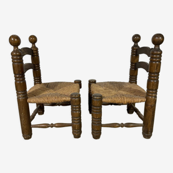 Pair of beech and straw chairs 1940