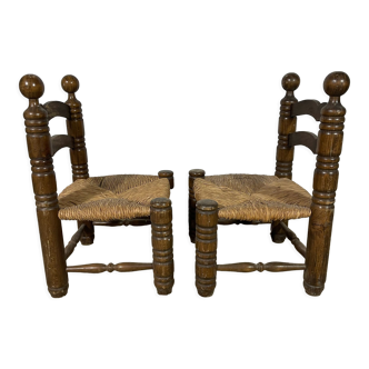 Pair of beech and straw chairs 1940