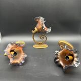 Set of 3 Glass Paste and Brass Wall Lights Signed Vianne Art Nouveau